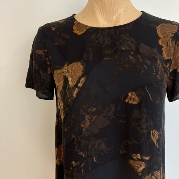 Aritzia Wilfred 100% Silk Tunic Blouse Women’s Size XS Sheer Brown Floral Moody - Picture 4 of 11